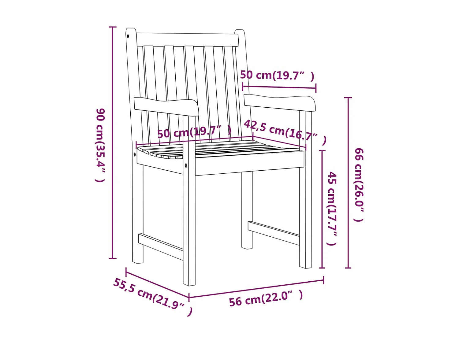 Chaises de jardin lot de 2 Bois d'acacia solide