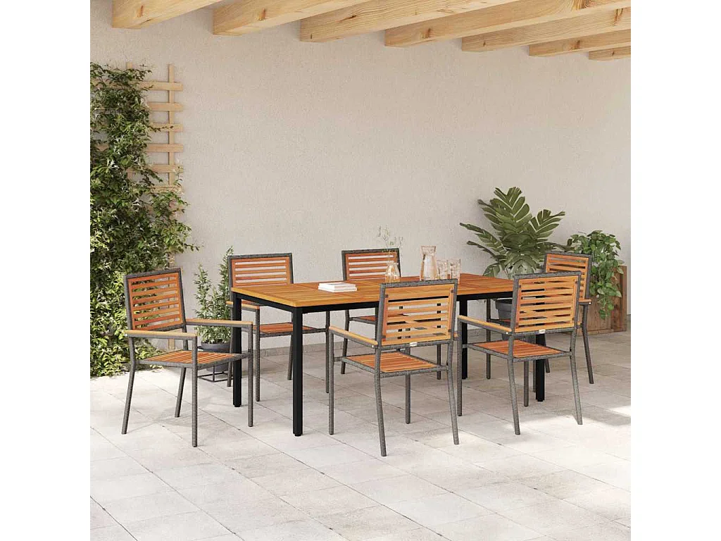 Ensemble de salle à manger pour jardin 7 pcs Gris