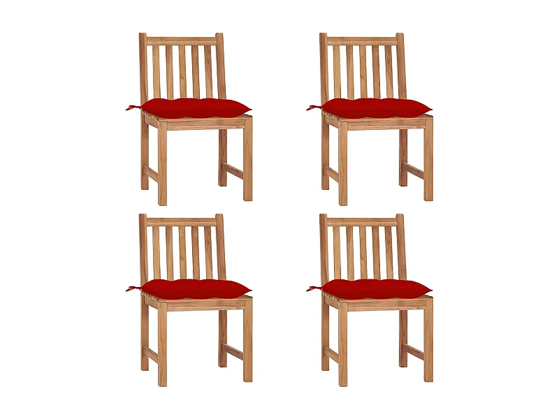 Chaises de jardin lot de 4 avec coussins Bois de teck massif