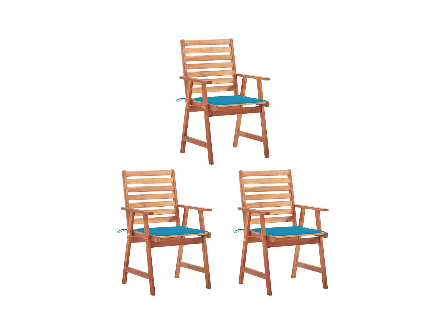 Juego de 3 sillas de comedor para exterior y cojines de acacia maciza