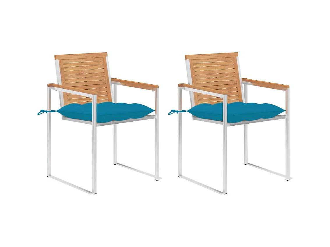 Set di 2 sedie da giardino con cuscini in teak massello e acciaio