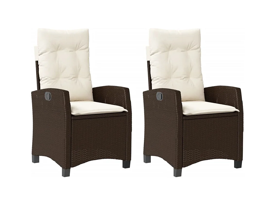 Set van 2 verstelbare tuinstoelen met bruine rotan kussens