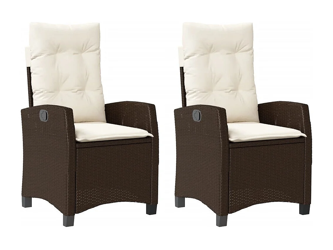 Set di 2 sedie da giardino reclinabili con cuscini in rattan marrone