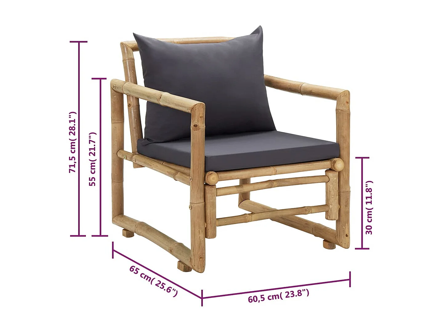 Tuinstoelen met kussens set van 2 Bamboe
