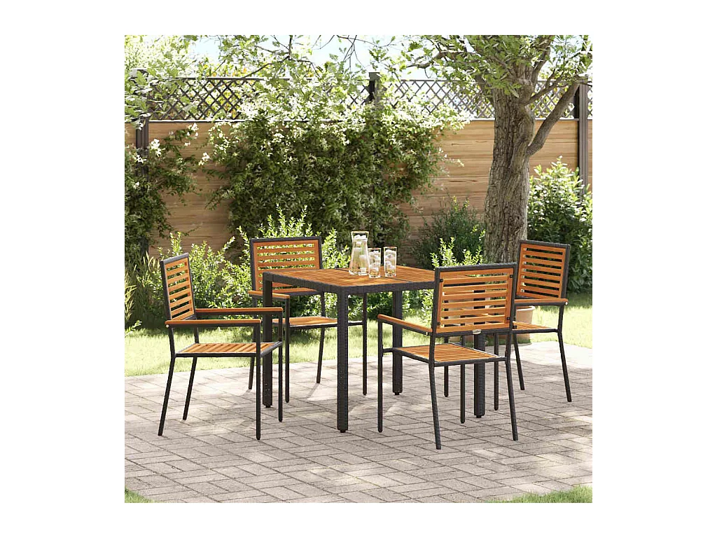 Ensemble de salle à manger pour jardin 5 pcs Noir, Bois