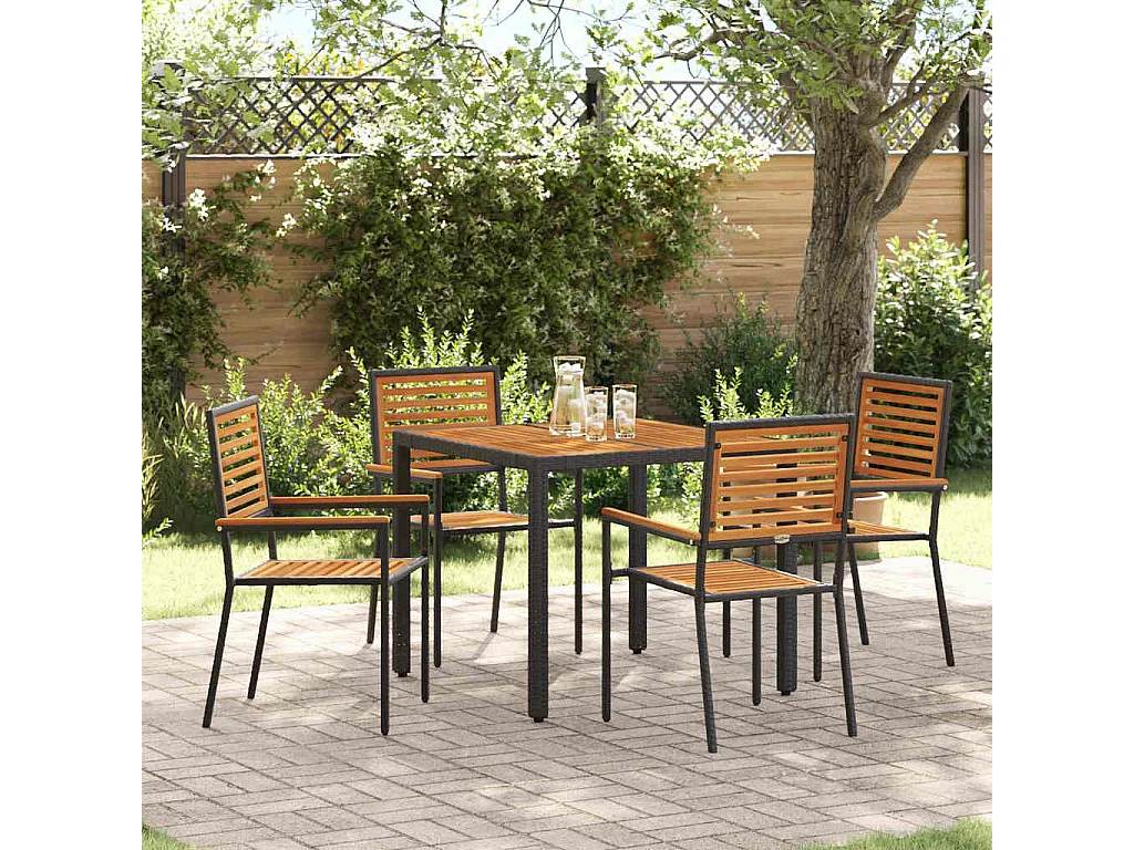 Set da pranzo da giardino 5 pezzi, nero, legno