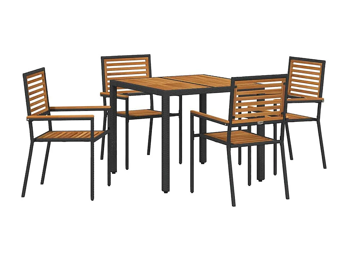 Set da pranzo da giardino 5 pezzi, nero, legno