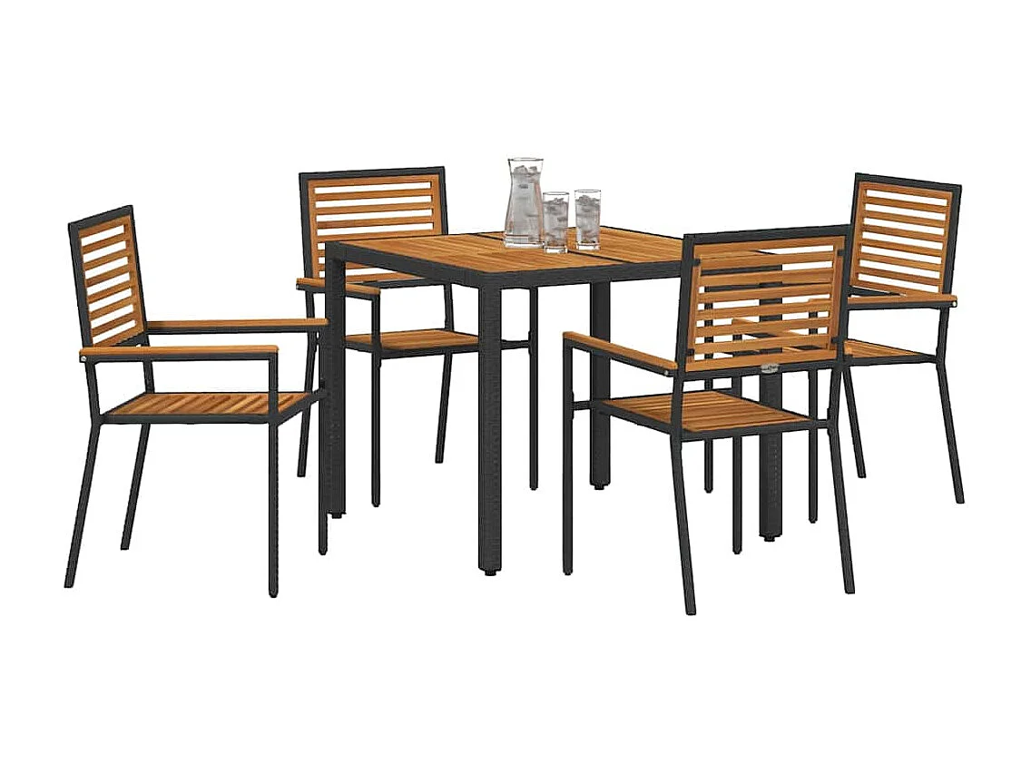 Set da pranzo da giardino 5 pezzi, nero, legno