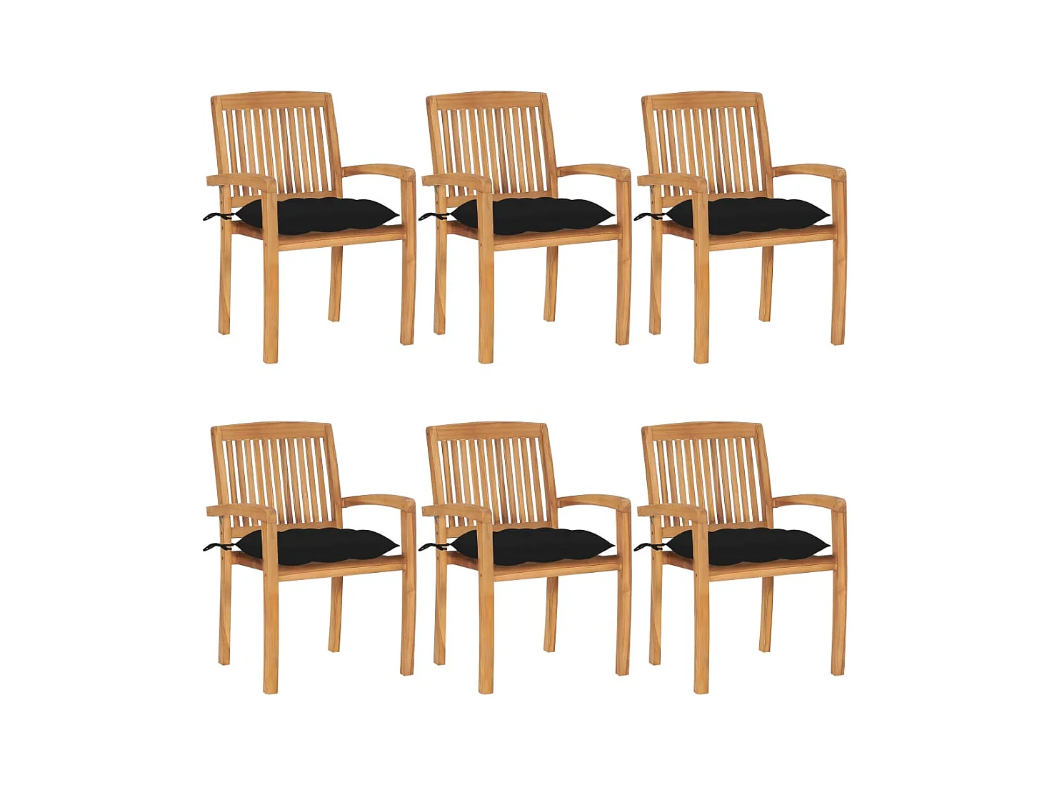 Chaises de jardin empilables avec coussins lot de 6 Teck solide