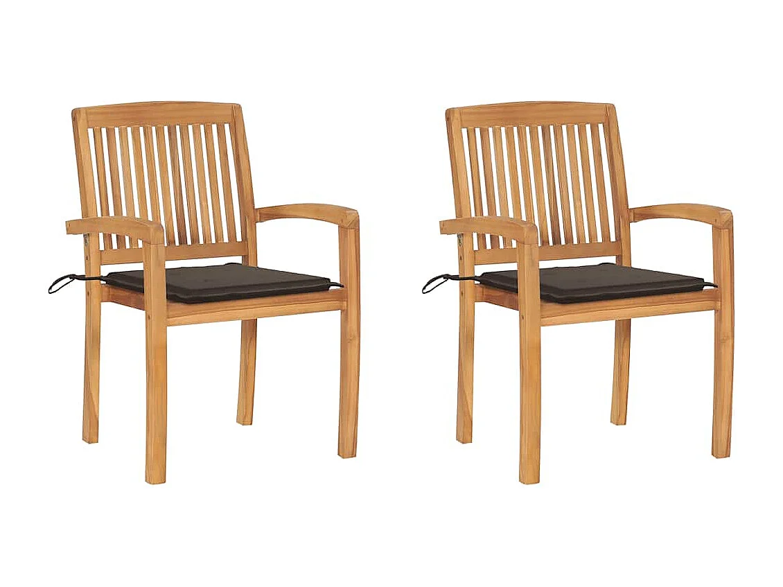 Chaises de jardin lot de 2 et coussins taupe Bois teck massif