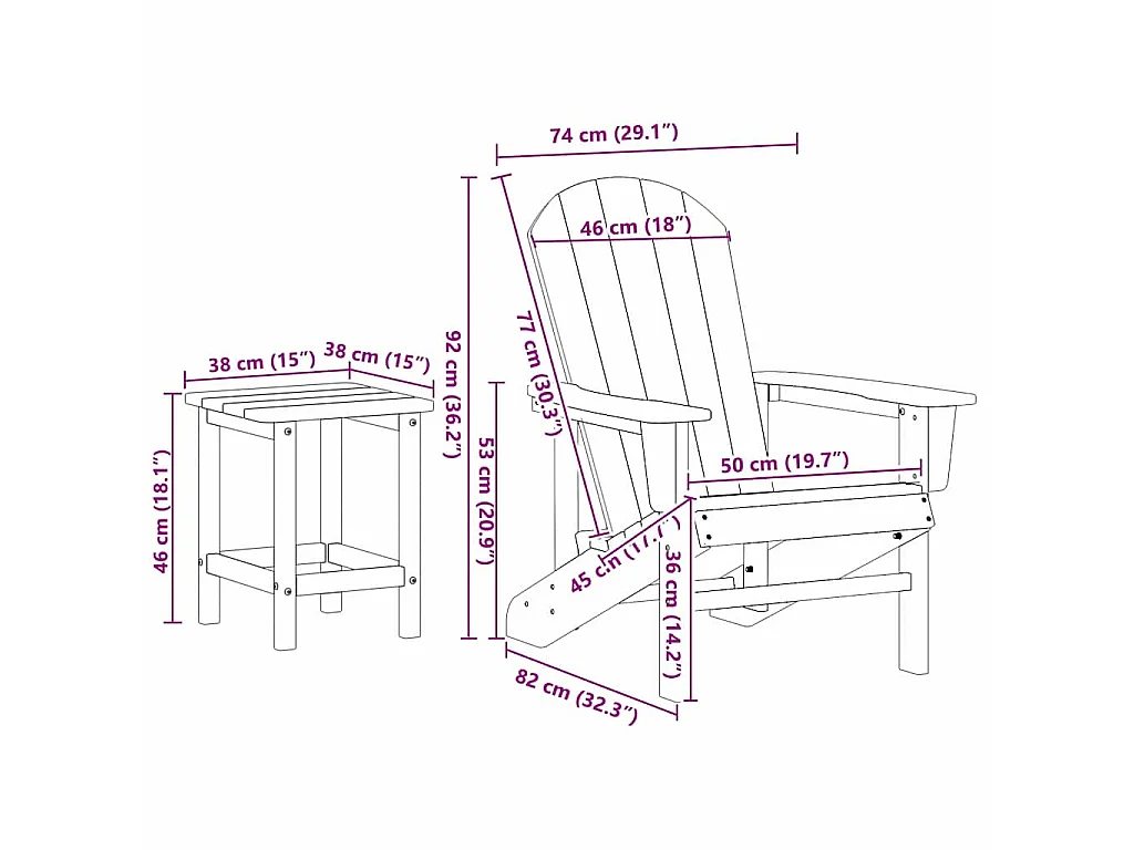 Set di mobili da giardino da 3 pezzi, bianco 38 x 38 x 46 cm