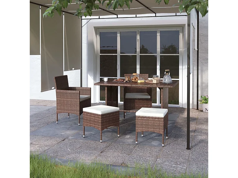 Jeu de chaise et tabouret de jardin 4 pcs Résine tressée Marron