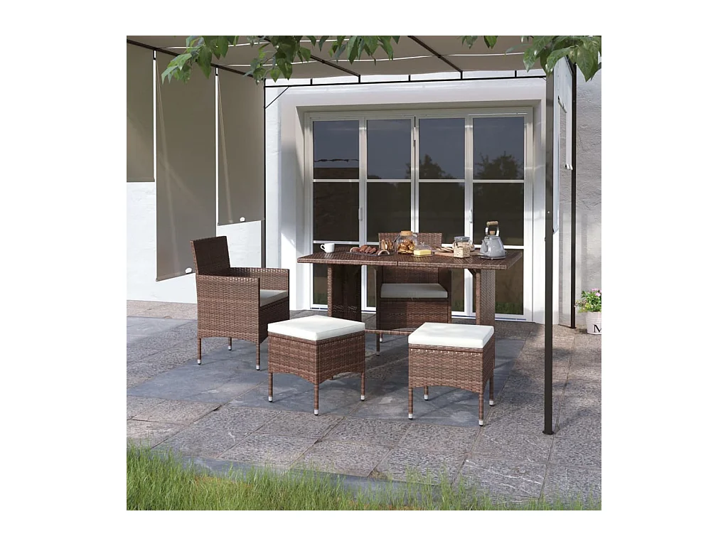 4-delige tuinstoel- en krukset, bruin geweven hars