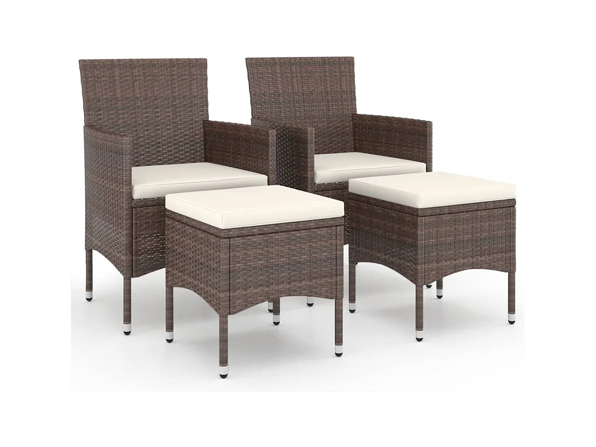 4-delige tuinstoel- en krukset, bruin geweven hars