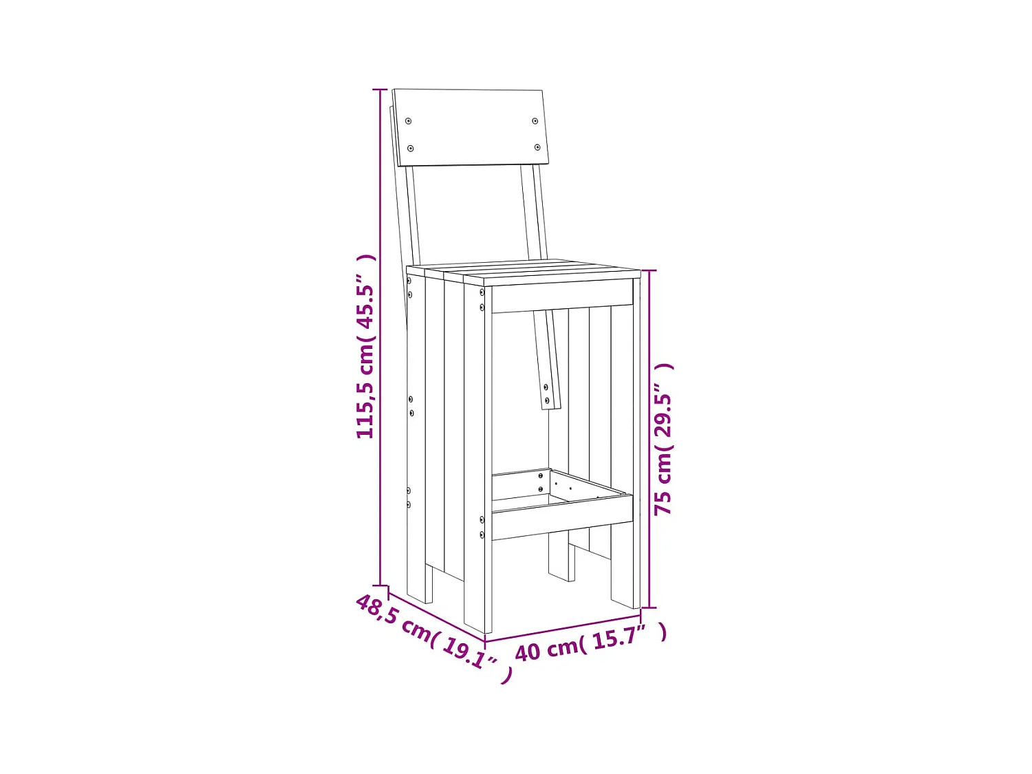 Barkrukken set van 2 wit 40x48,5x115,5cm massief grenenhout