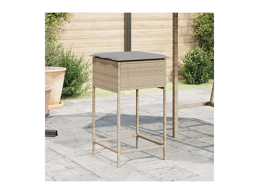 Tabourets de bar jardin avec coussins lot de 2 beige poly rotin