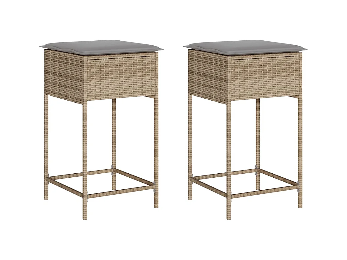 Tabourets de bar jardin avec coussins lot de 2 beige poly rotin