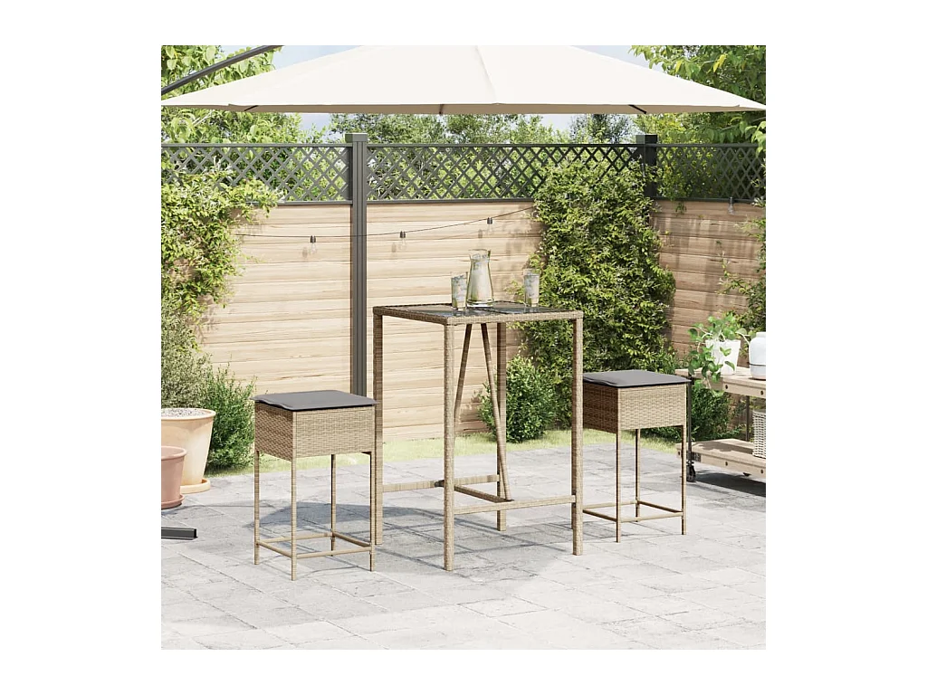 Tabourets de bar jardin avec coussins lot de 2 beige poly rotin