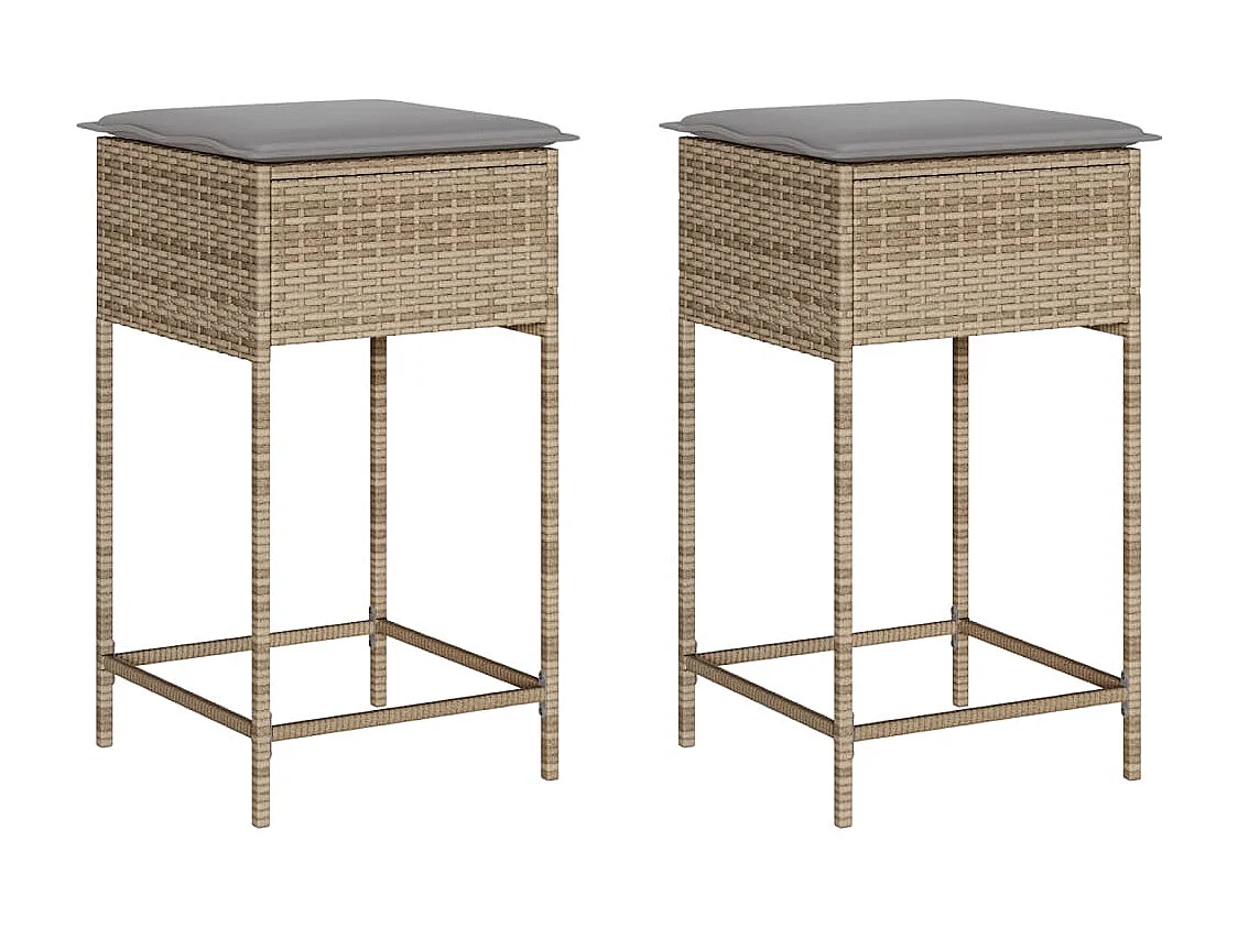 Tabourets de bar jardin avec coussins lot de 2 beige poly rotin