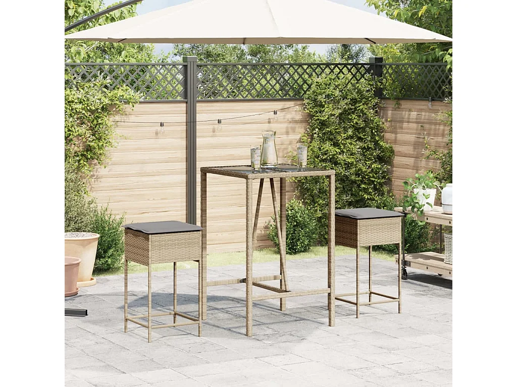 Tabourets de bar jardin avec coussins lot de 2 beige poly rotin