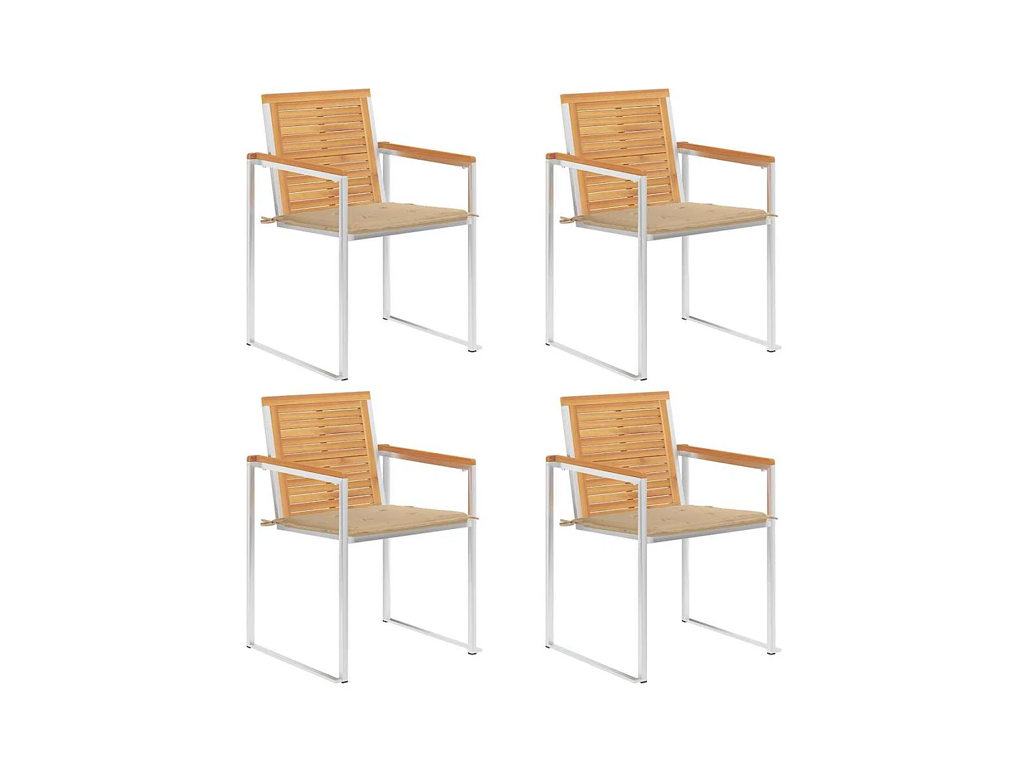 Chaises de jardin lot de 4 avec coussins Bois de teck massif