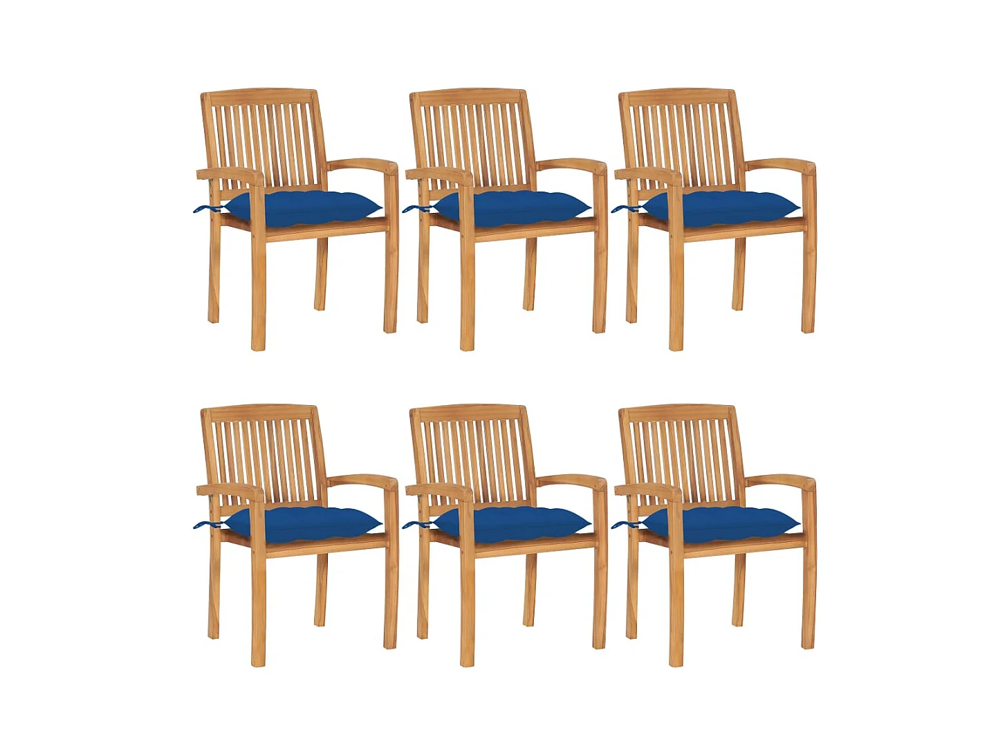 Chaises de jardin empilables avec coussins lot de 6 Teck solide