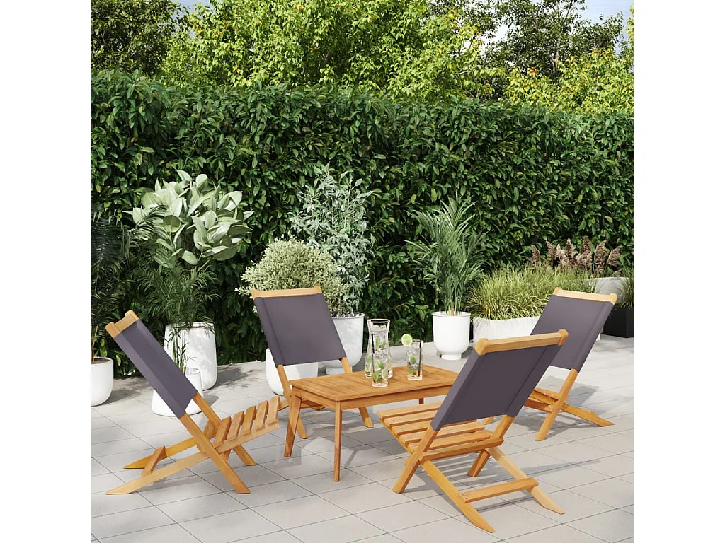 Set di 4 sedie pieghevoli da giardino in tessuto e legno massello