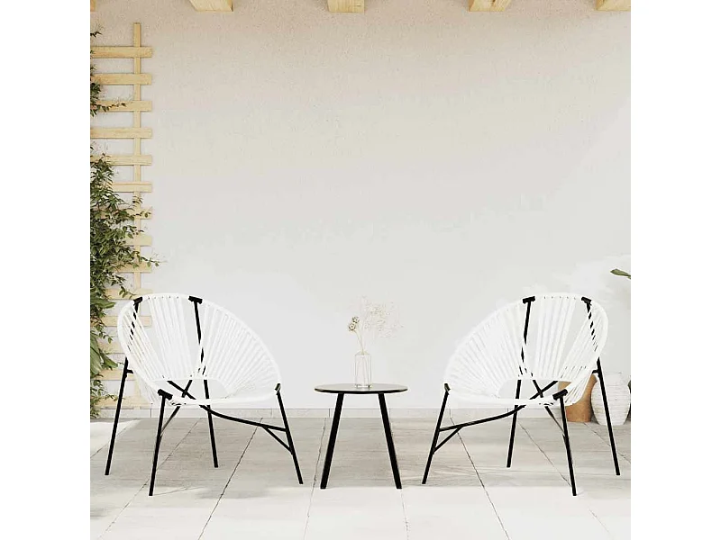 Set di 3 sedie da giardino in resina intrecciata bianca e nera