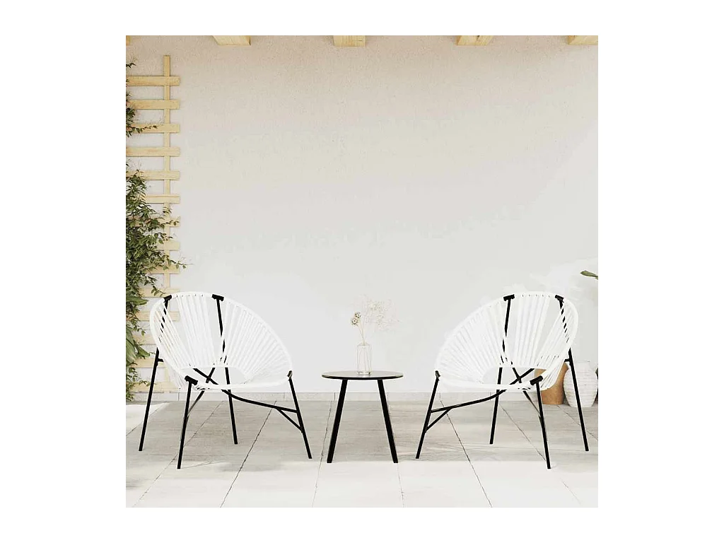 Lot de 3 Chaise de jardin noir et blanc résine tressée