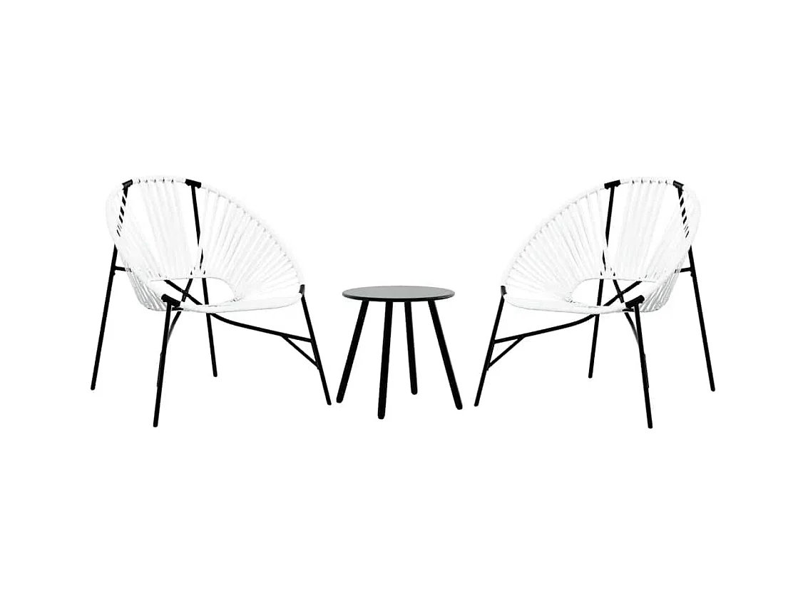 Lot de 3 Chaise de jardin noir et blanc résine tressée