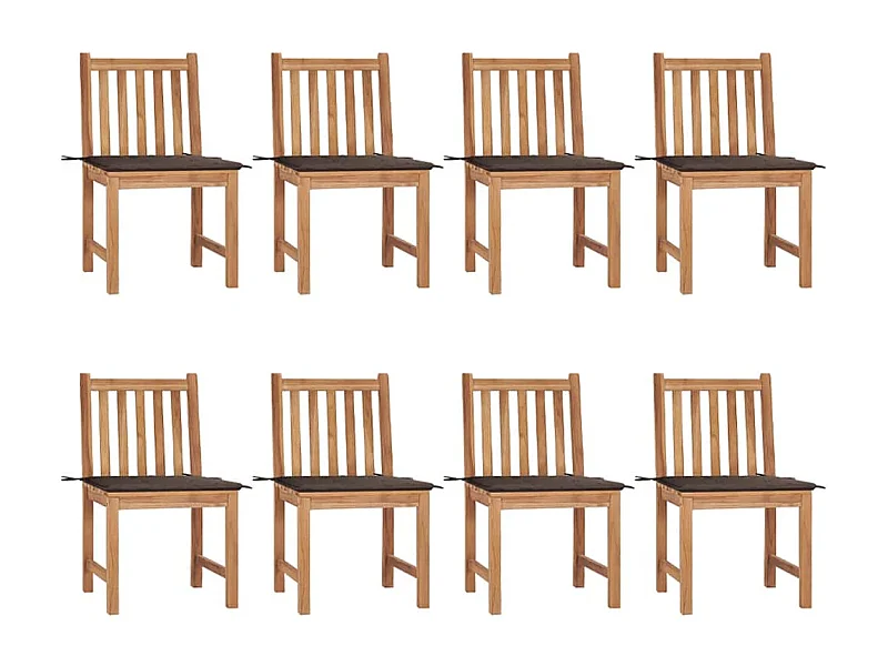 Chaises de jardin lot de 8 avec coussins Bois de teck massif