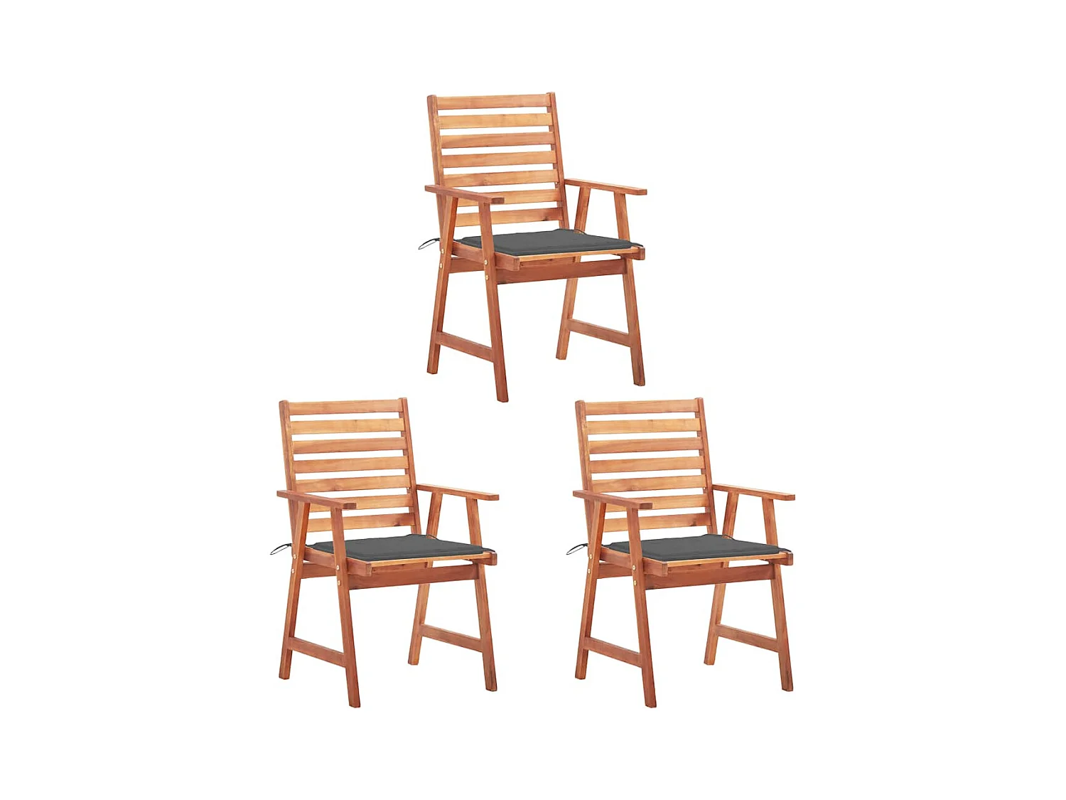 Juego de 3 sillas de comedor para exterior y cojines de acacia maciza