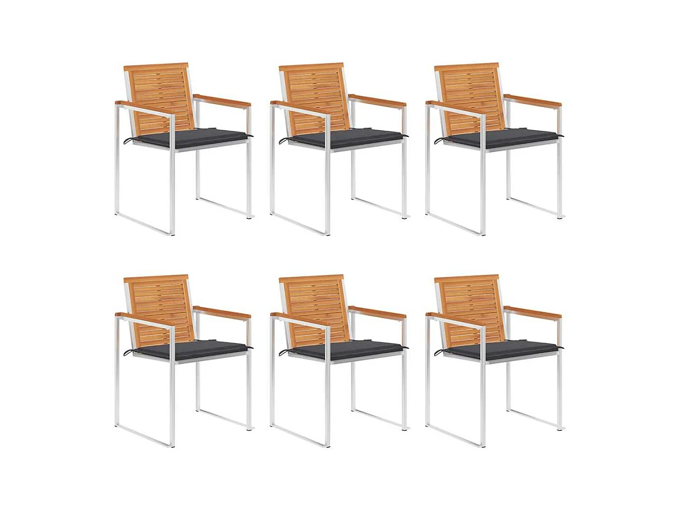 Chaises de jardin lot de 6 avec coussins Bois d'acacia solide