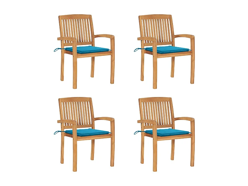 Stapelbare tuinstoelen met kussens set van 4 massief teakhout