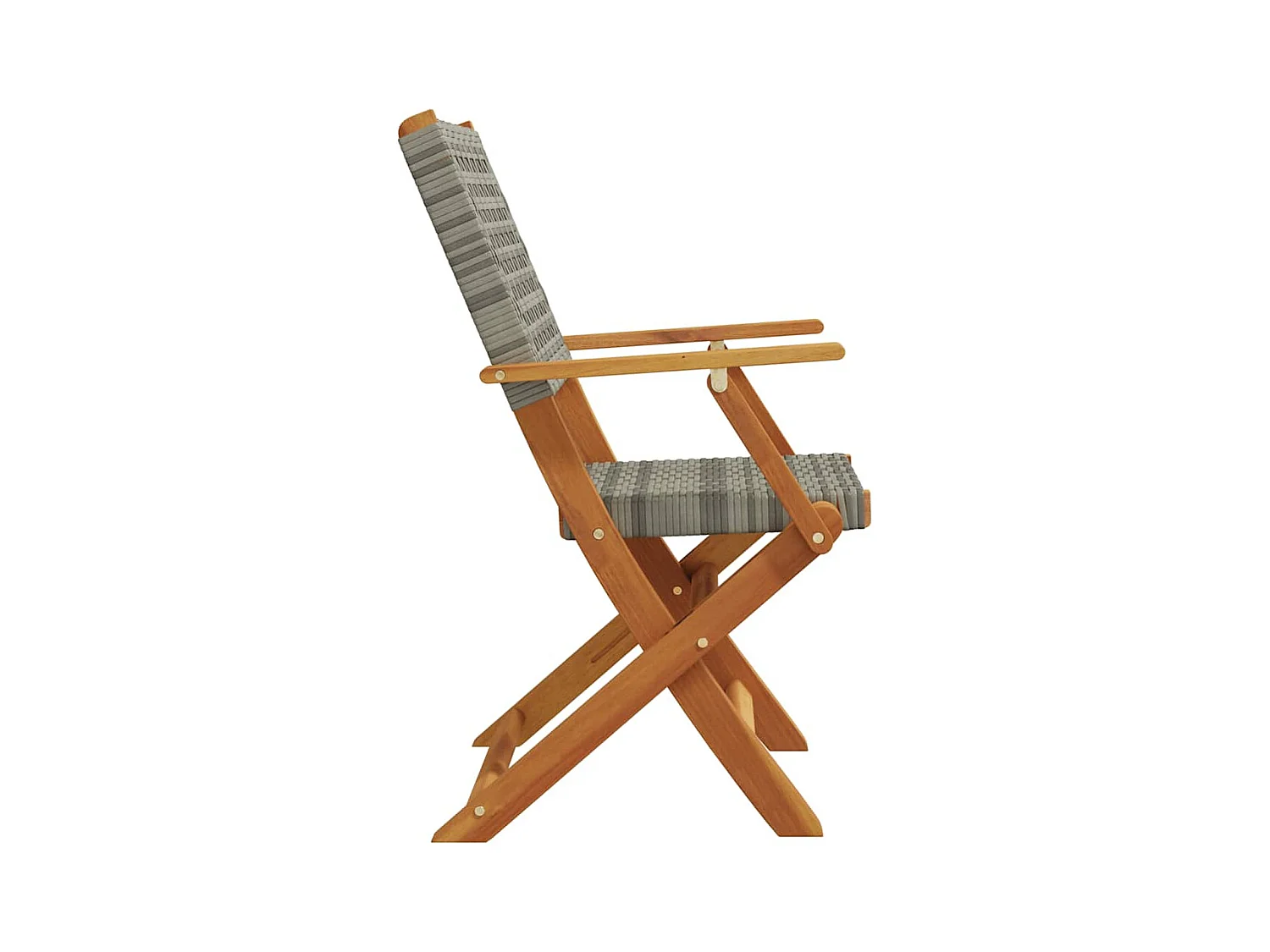 Set di 8 sedie pieghevoli da giardino in polyrattan grigio e legno massello