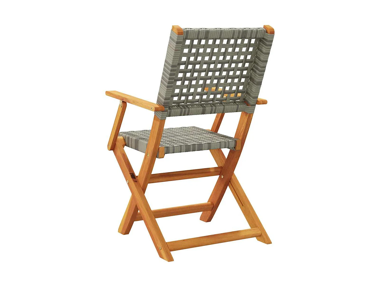 Set di 8 sedie pieghevoli da giardino in polyrattan grigio e legno massello