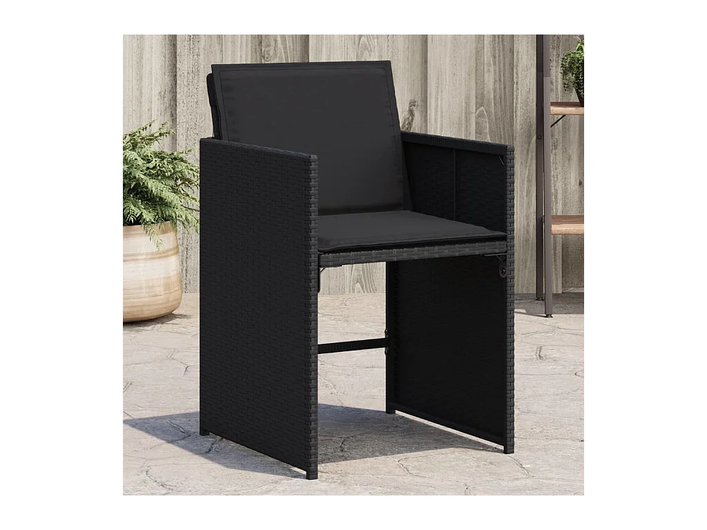 Conjunto de 4 sillas de jardín con cojines de mimbre negro