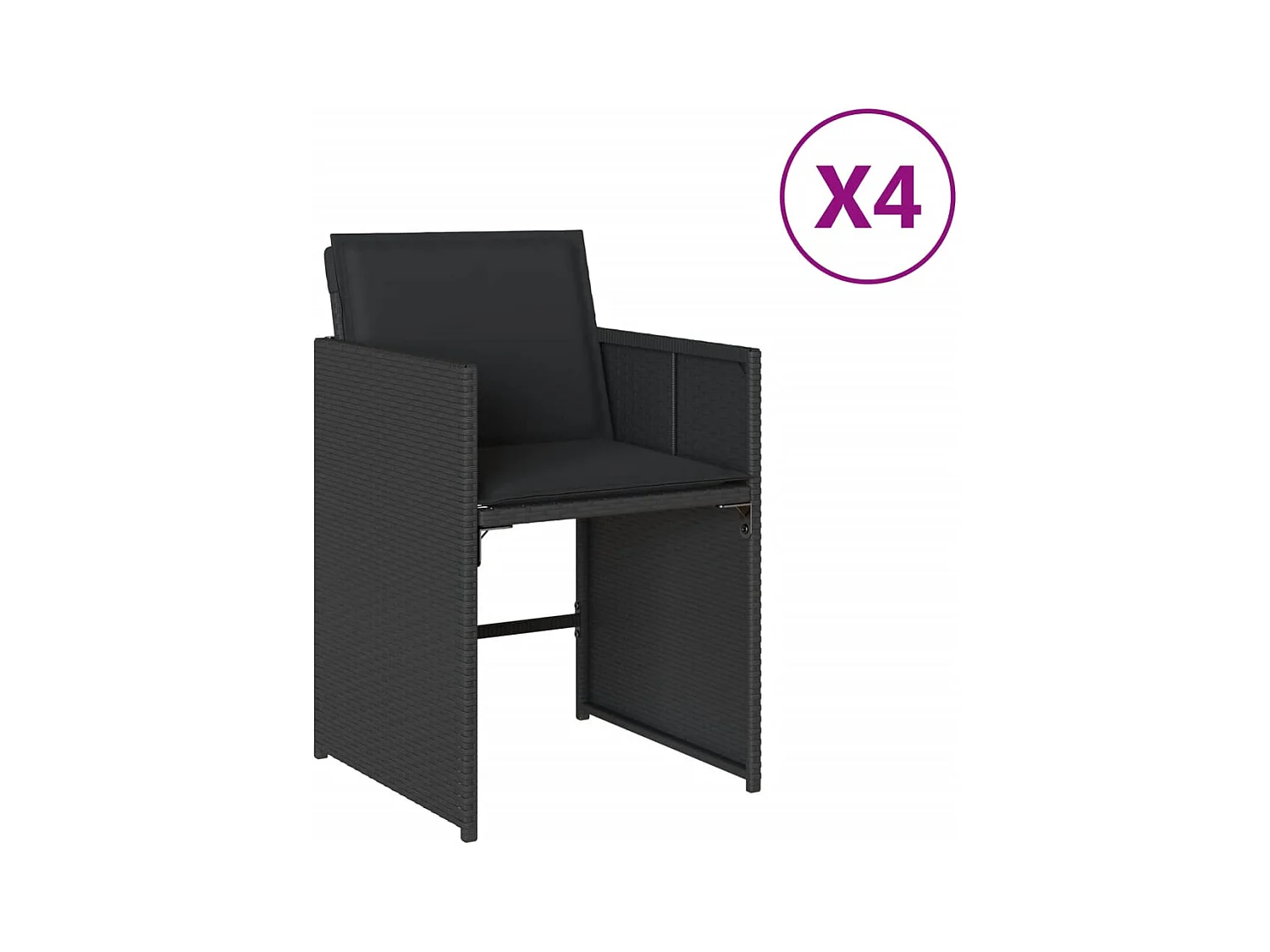 Conjunto de 4 sillas de jardín con cojines de mimbre negro