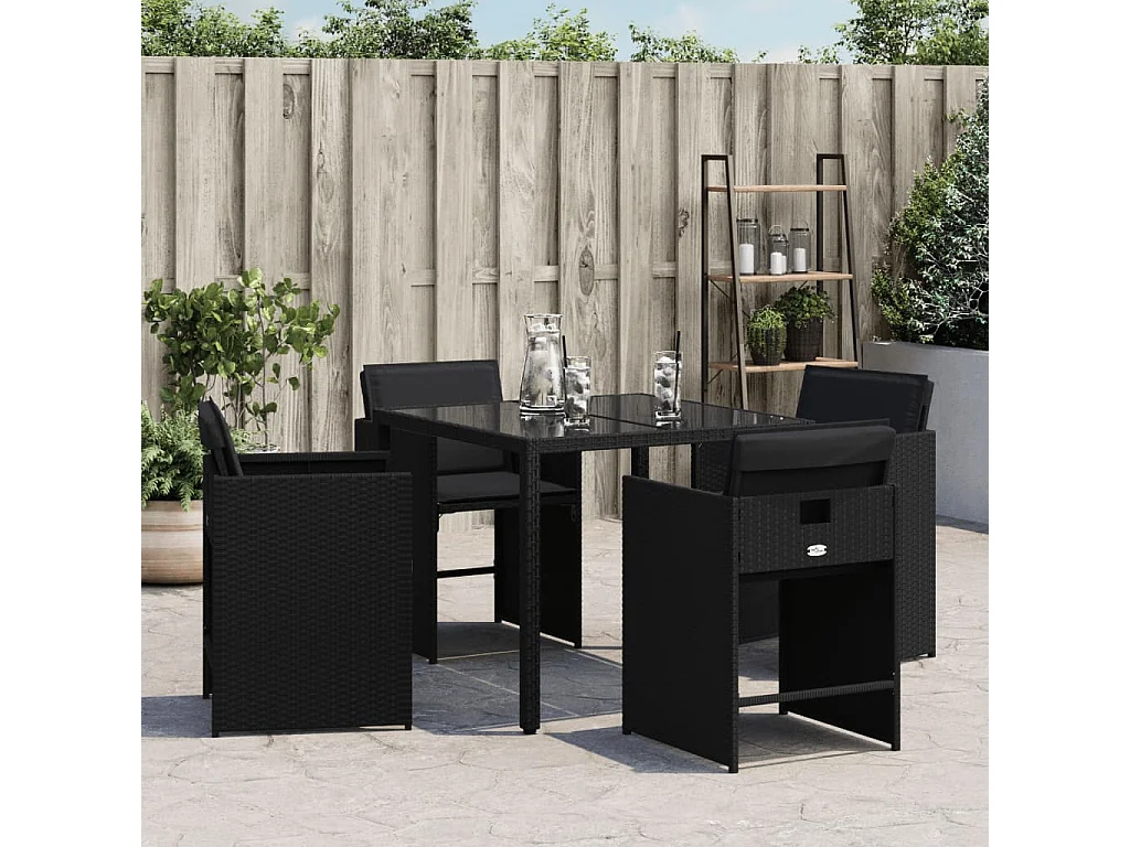 Chaises de jardin lot de 4 avec coussins noir résine tressée