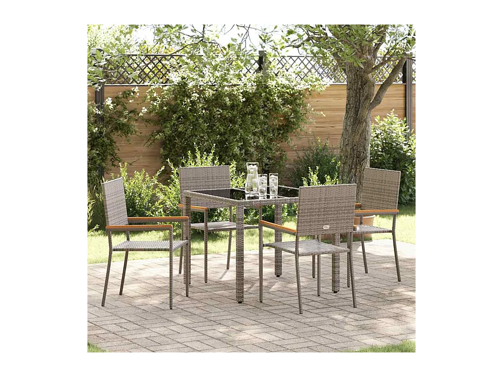 Ensemble de salle à manger pour jardin 5 pcs Gris