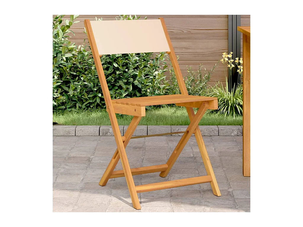 Conjunto de 2 sillas bistro beige en madera maciza de acacia y tela.