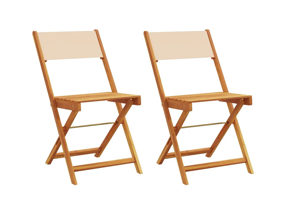 Conjunto de 2 sillas bistro beige en madera maciza de acacia y tela.