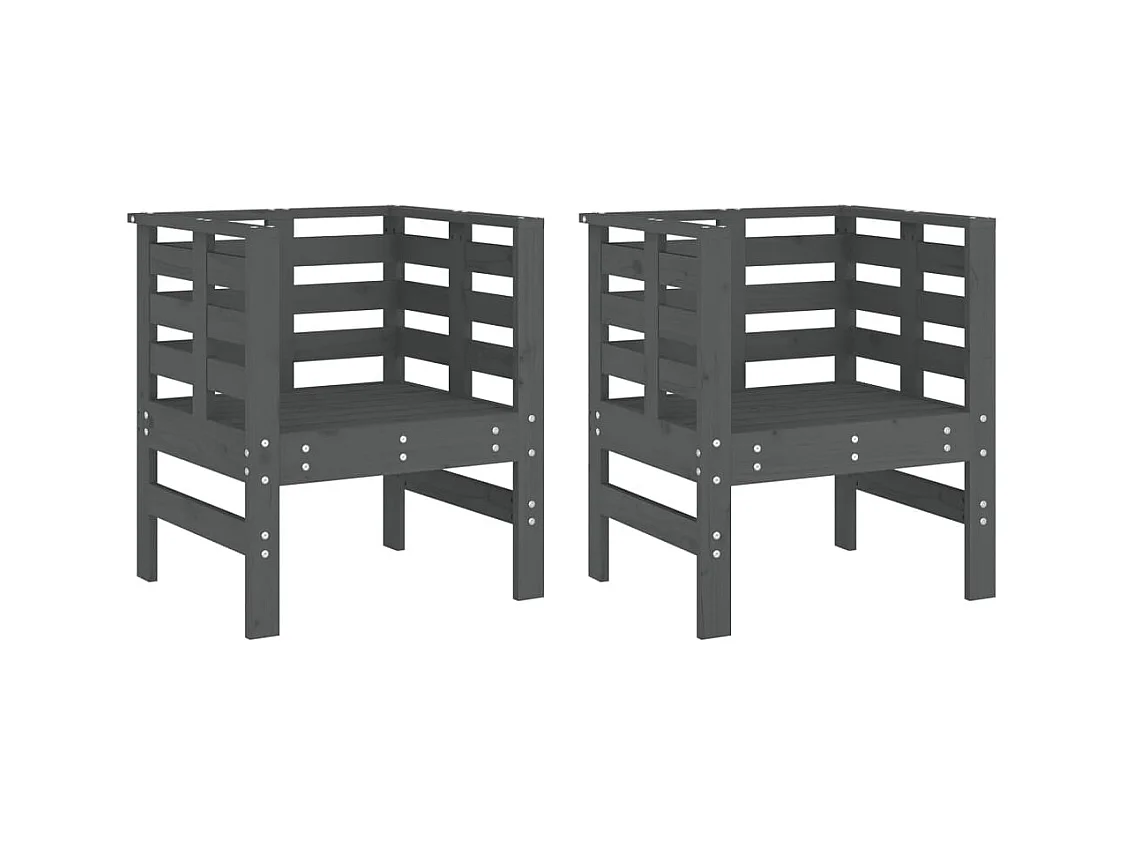 Chaises de jardin lot de 2 gris 61,5x53x71cm bois de pin massif