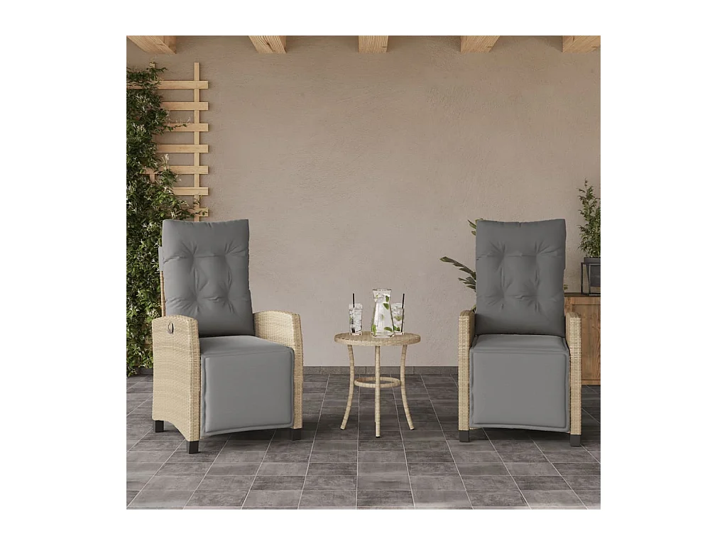 Chaises inclinables de jardin lot de 2 avec repose-pied rotin