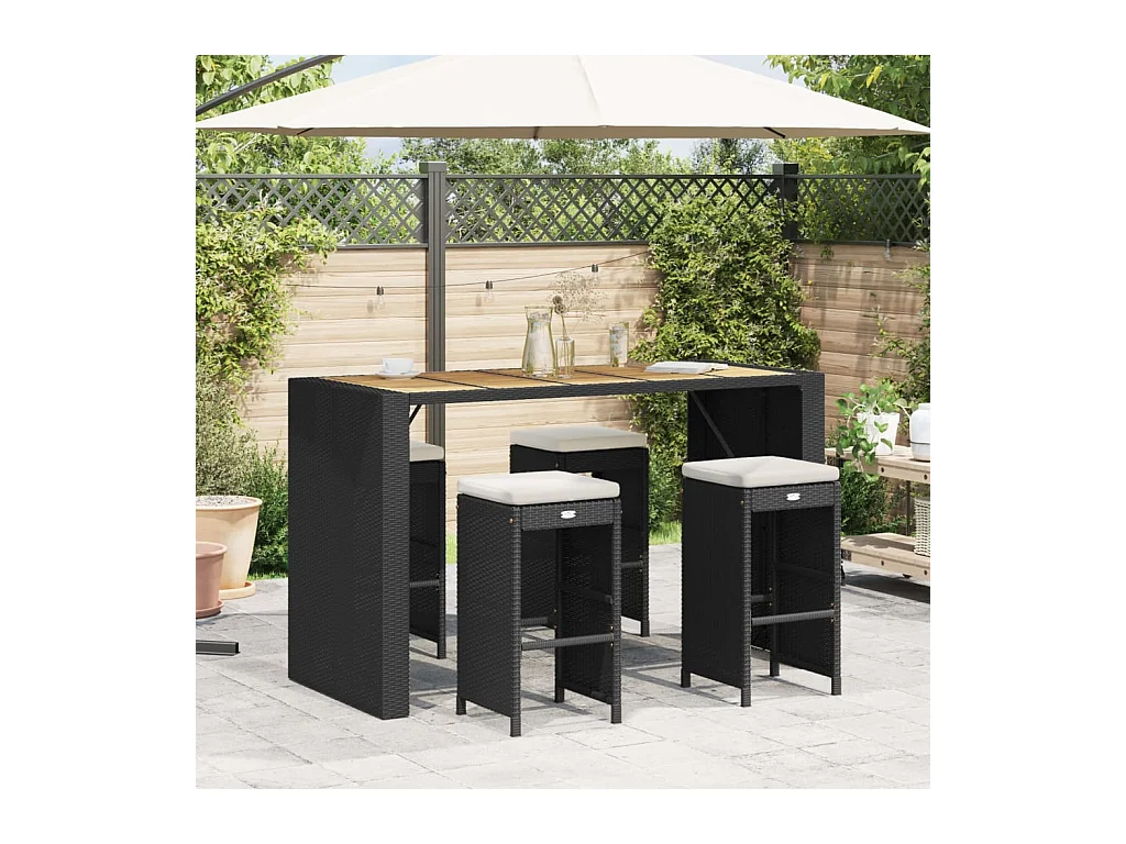 Set di 4 sgabelli da bar e cuscini da giardino in resina intrecciata