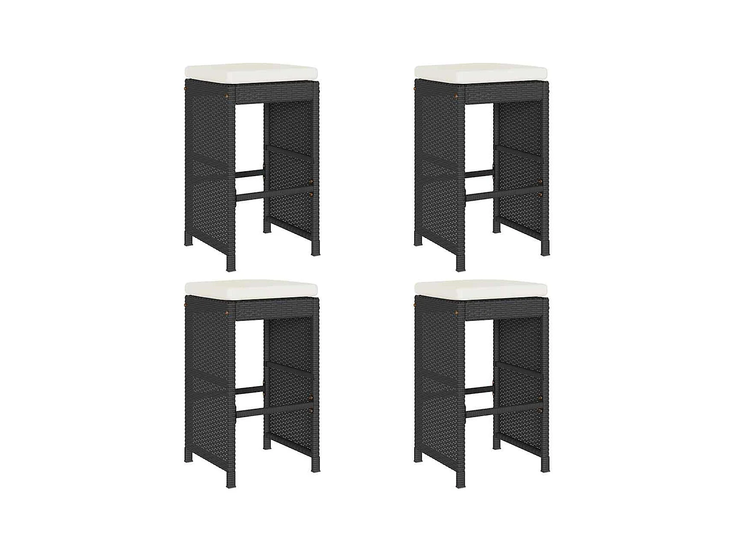 Set di 4 sgabelli da bar e cuscini da giardino in resina intrecciata