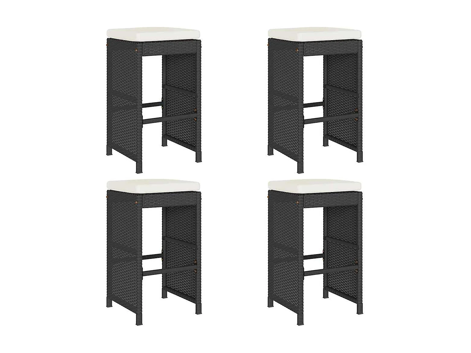 Set di 4 sgabelli da bar e cuscini da giardino in resina intrecciata