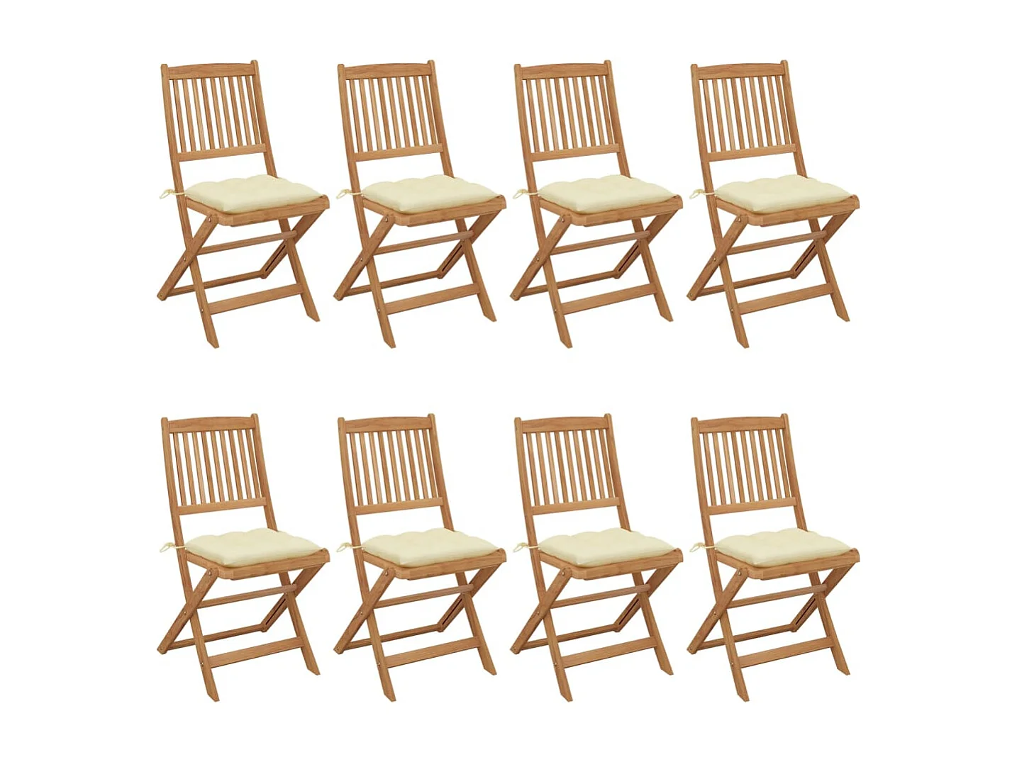 Chaises pliables de jardin lot de 8 avec coussins Bois d'acacia