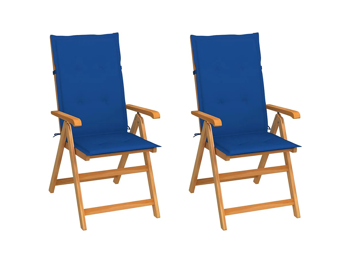 Chaises de jardin lot de 2 et coussins bleu royal Teck massif