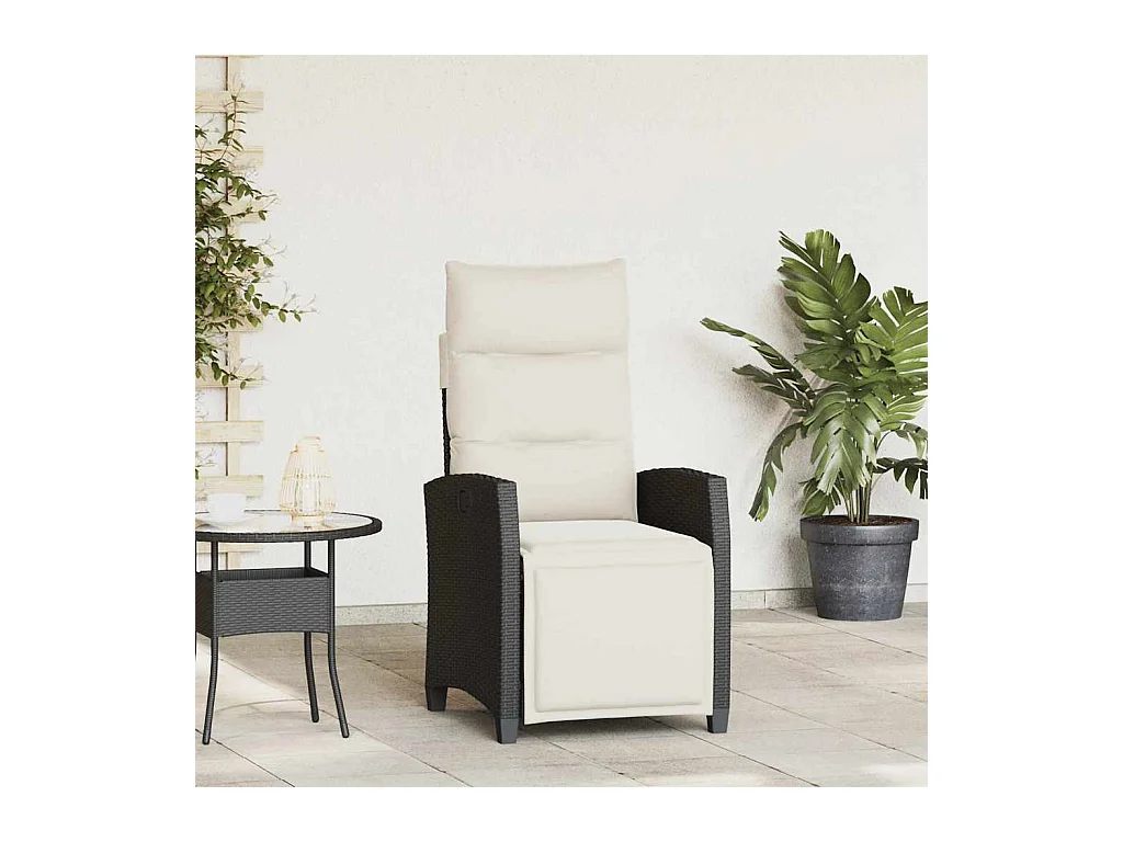 Sedia da giardino reclinabile con tavolino laterale in polyrattan nero